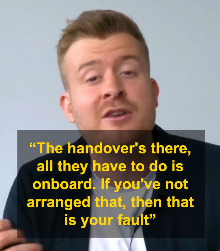 Toxic boss's message in bold text, discussing employee vacation handover responsibilities. Toxic boss's message in bold text, discussing employee vacation handover responsibilities.