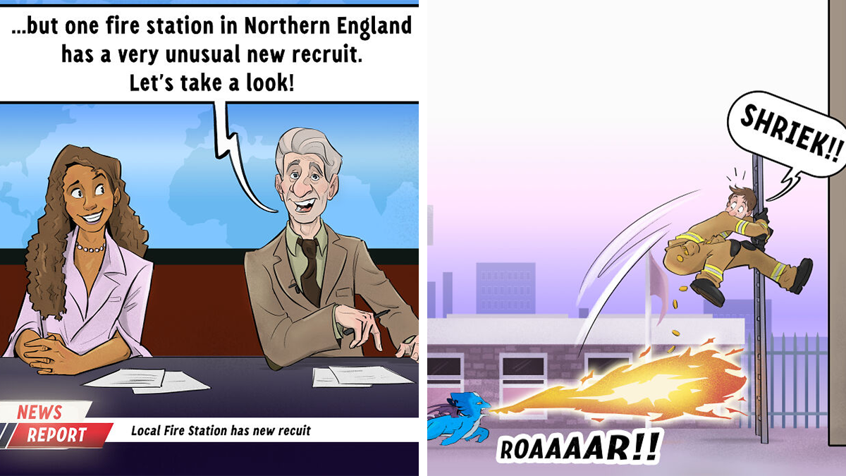 I Wondered What A Firefighter And A Dragon Team-Up Would Look Like, So I Drew It