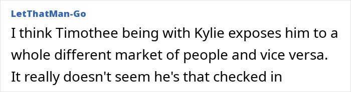 Text comment on Timothée Chalamet and Kylie Jenner's relationship dynamics. Text comment on Timothée Chalamet and Kylie Jenner's relationship dynamics.