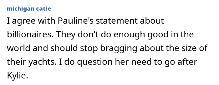 Text screenshot about billionaires, yachts, and Kylie, possibly linked to Timothée Chalamet's sister. Text screenshot about billionaires, yachts, and Kylie, possibly linked to Timothée Chalamet's sister.