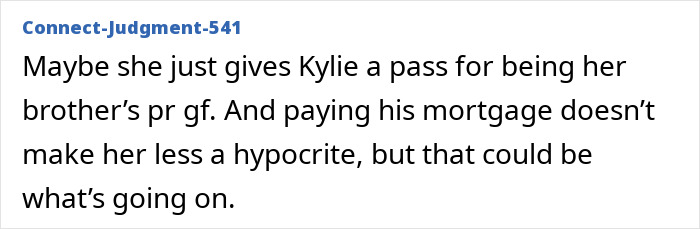 Text comments on Chalamet's sister's view on Kylie Jenner and potential hypocrisy. Text comments on Chalamet's sister's view on Kylie Jenner and potential hypocrisy.