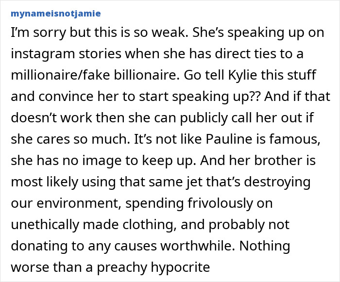 Text rant referencing Timothée Chalamet's sister criticizing Kylie Jenner and wealth hypocrisy. Text rant referencing Timothée Chalamet's sister criticizing Kylie Jenner and wealth hypocrisy.