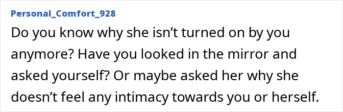 Text from user questioning intimacy reasons in a dead bedroom marriage context. Text from user questioning intimacy reasons in a dead bedroom marriage context.