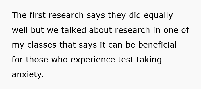 Text about research findings suggesting benefits for test anxiety in students. Text about research findings suggesting benefits for test anxiety in students.