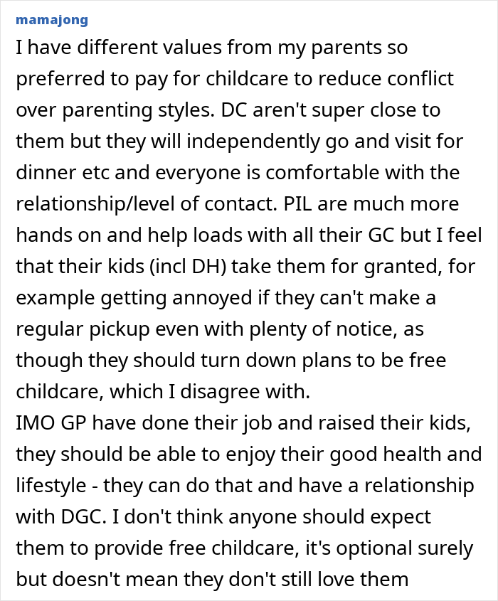 Text discussing modern grandparenting double standards, emphasizing childcare expectations and independence. Text discussing modern grandparenting double standards, emphasizing childcare expectations and independence.