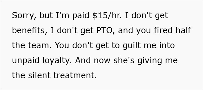 &ldquo;I'm Paid $15/h&rdquo;: Manager Fails To Guilt-Trip Worker On Day Off After Cutting Team By Half