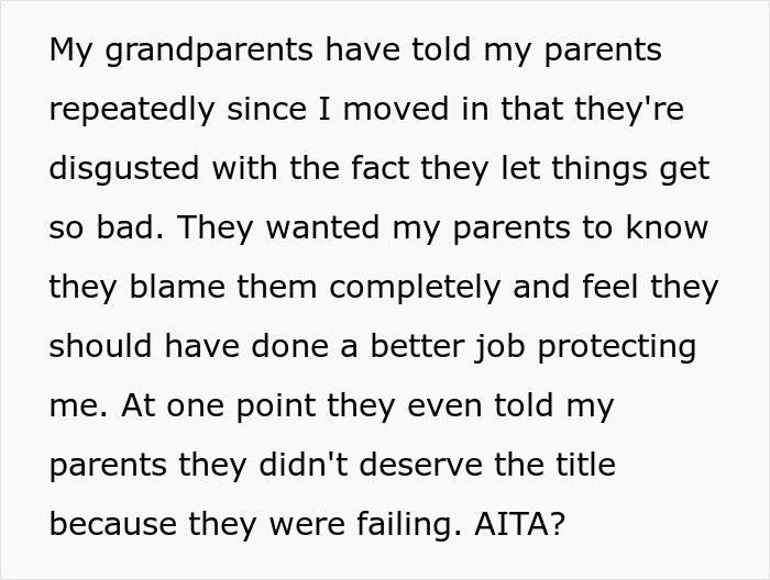Text of grandparents blaming parents for failing to protect child from harassment. Text of grandparents blaming parents for failing to protect child from harassment.
