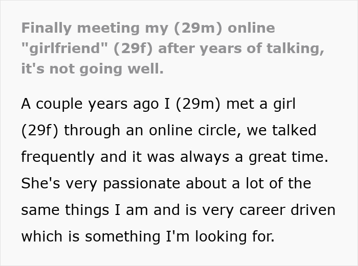 Man travels to meet long-distance girlfriend, encounter not going well. Man travels to meet long-distance girlfriend, encounter not going well.