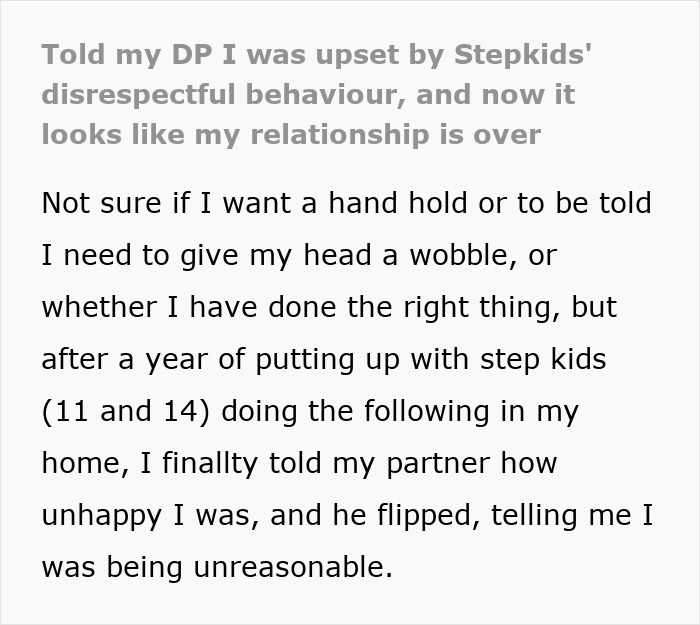 Stepmom expresses frustration over stepkids' disrespectful behavior in the home, leading to conflict with their dad. Stepmom expresses frustration over stepkids' disrespectful behavior in the home, leading to conflict with their dad.