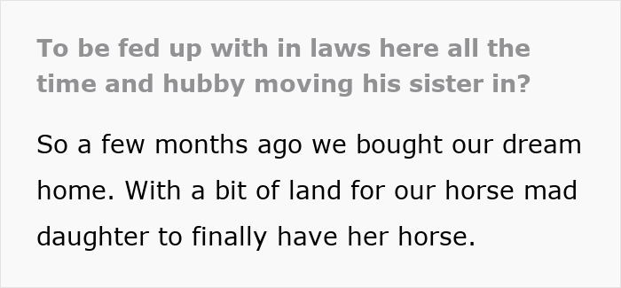 Text discussing in-laws and sister moving into couple’s home. Text discussing in-laws and sister moving into couple’s home.