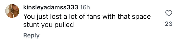 Comment from a Katy Perry fan expressing outrage over a space stunt. Comment from a Katy Perry fan expressing outrage over a space stunt.