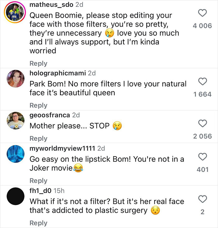 Comments expressing concern over K-Pop star's transformation amid plastic surgery rumors. Comments expressing concern over K-Pop star's transformation amid plastic surgery rumors.