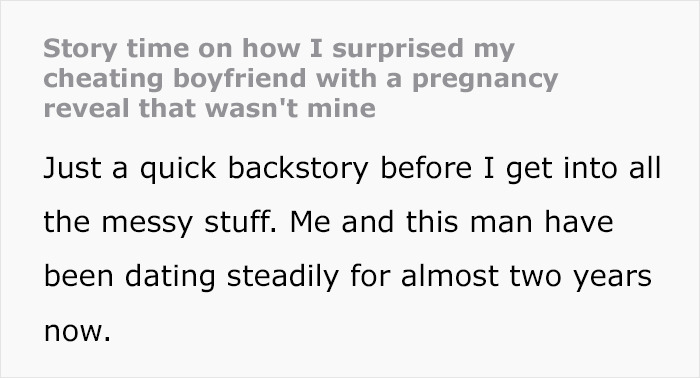 Text about woman confronting cheating boyfriend with shocking pregnancy reveal. Text about woman confronting cheating boyfriend with shocking pregnancy reveal.