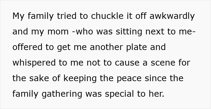 Text from a story about family food boundaries and a dinner incident. Text from a story about family food boundaries and a dinner incident.