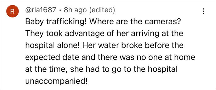 Comment discussing an issue where a pregnant woman expecting twins receives only one baby at the hospital. Comment discussing an issue where a pregnant woman expecting twins receives only one baby at the hospital.