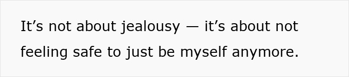 Text expressing insecurity by mom about being unable to be herself comfortably. Text expressing insecurity by mom about being unable to be herself comfortably.