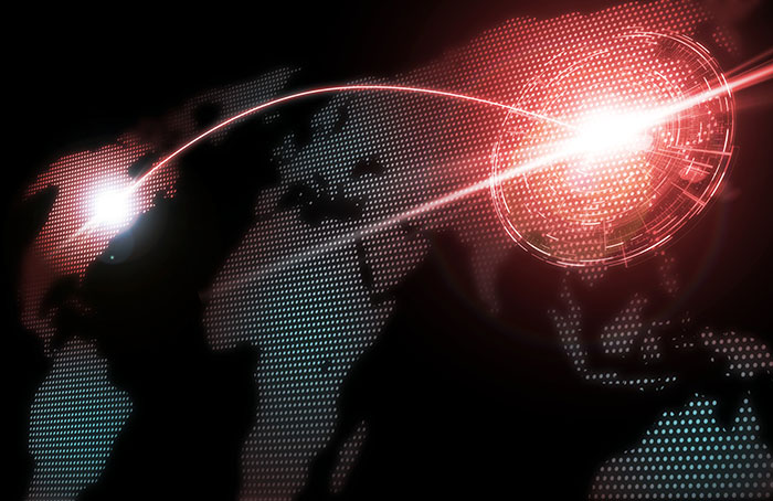 World map with glowing red lines illustrating impact of US tariffs. World map with glowing red lines illustrating impact of US tariffs.