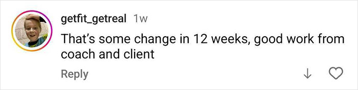 Comment on social media praising the singer’s physique transformation and progress after 12 weeks of training. Comment on social media praising the singer’s physique transformation and progress after 12 weeks of training.