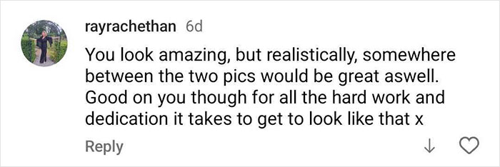 Comment praising the singer's physique transformation, acknowledging hard work while suggesting a balanced look is ideal. Comment praising the singer's physique transformation, acknowledging hard work while suggesting a balanced look is ideal.