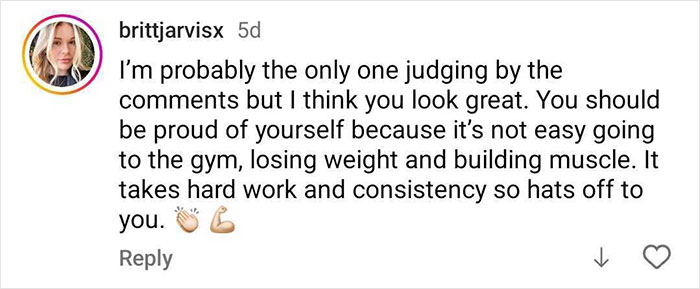 Comment praising singer's physique transformation, highlighting weight loss, muscle building, and dedication amid debate. Comment praising singer's physique transformation, highlighting weight loss, muscle building, and dedication amid debate.