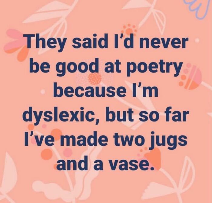 Funny dad joke post with a dyslexia pun about making two jugs and a vase, featured in a Facebook group.