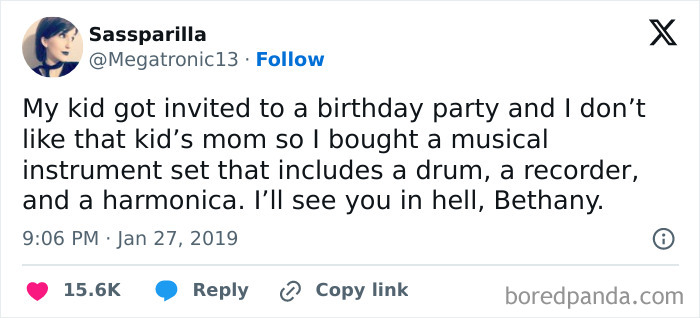 A humorous parenting meme about a dad's response to an invitation, featuring a kid's musical instrument set.