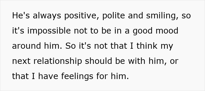 Text about positive personality and relationship feelings, connected to an upset ex-girlfriend and marriage theme. Text about positive personality and relationship feelings, connected to an upset ex-girlfriend and marriage theme.