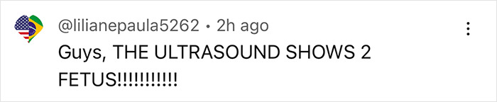 Ultrasound result showing two fetuses in a social media post about expecting twins. Ultrasound result showing two fetuses in a social media post about expecting twins.