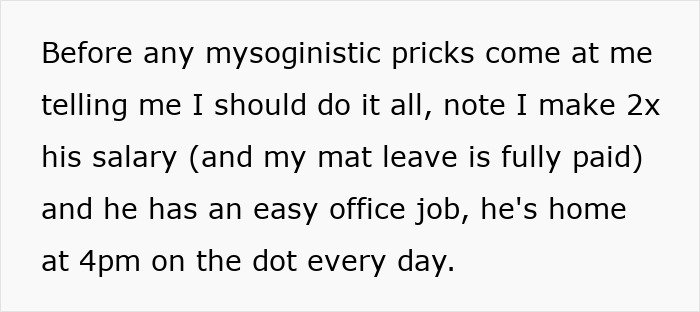 Text on image discussing parenting roles and maternal leave, highlighting a salary comparison and job details. Text on image discussing parenting roles and maternal leave, highlighting a salary comparison and job details.