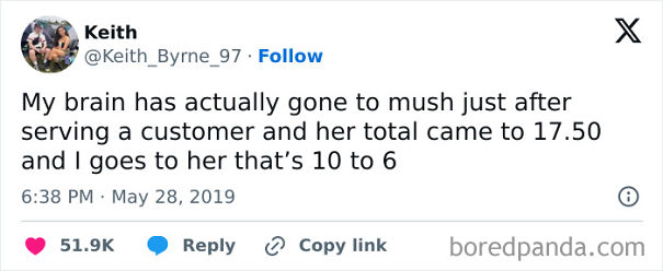 Tweet shows Scots humor with a customer saying, “17.50,” and replying, “That’s 10 to 6.”