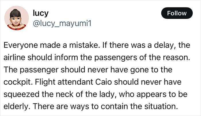 Text tweet discussing a flight delay incident where a passenger tried to storm the cockpit and was tackled by crew. Text tweet discussing a flight delay incident where a passenger tried to storm the cockpit and was tackled by crew.