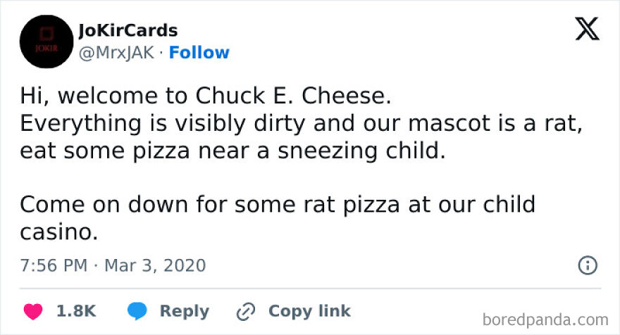 Parenthood meme: Chuck E. Cheese humor about chaos, dirt, and pizza near sneezing kids, amusingly described as a "child casino."
