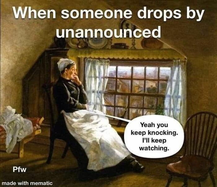 Woman in classic painting sitting by a window with petty caption, showcasing art memes with perfectly petty energy.