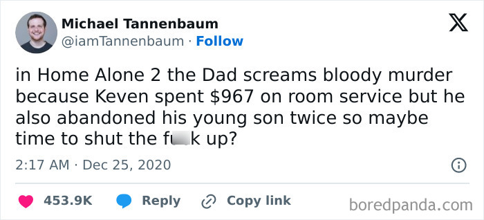 Relatable parenting meme about a dad's reaction to room service charges in "Home Alone 2."