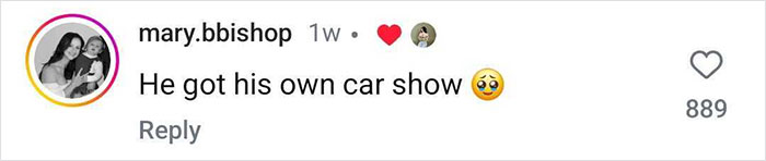 Comment praising surprise car show for boy's birthday with heart and shocked emoji. Comment praising surprise car show for boy's birthday with heart and shocked emoji.