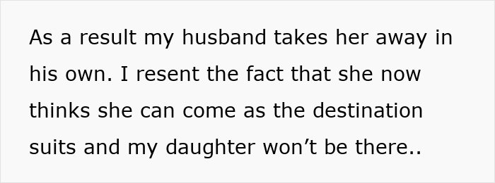 Text excerpt about husband taking stepdaughter away causing holiday tension and stepmom drama during family trip. Text excerpt about husband taking stepdaughter away causing holiday tension and stepmom drama during family trip.