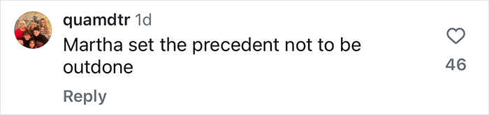 Comment about Martha Stewart's response to Blue Origin astronauts, with 46 likes. Comment about Martha Stewart's response to Blue Origin astronauts, with 46 likes.