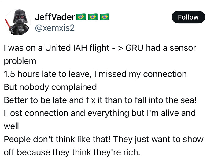 Tweet discussing flight delay experiences and passenger frustrations related to a flight delay and crew intervention. Tweet discussing flight delay experiences and passenger frustrations related to a flight delay and crew intervention.