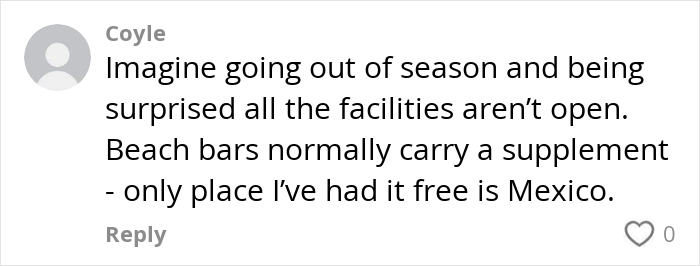 Comment on 5-star resort experience in Turkey, discussing seasonal facility closures and beach bar costs. Comment on 5-star resort experience in Turkey, discussing seasonal facility closures and beach bar costs.