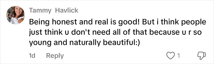 Comment supporting Sami Sheen's natural beauty amid cosmetic surgeries discussion. Comment supporting Sami Sheen's natural beauty amid cosmetic surgeries discussion.