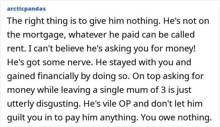 Text from commenter arcticpandas about a $25,000 demand after a 7-year relationship ends. Text from commenter arcticpandas about a $25,000 demand after a 7-year relationship ends.