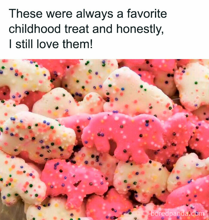 Colorful animal-shaped cookies with sprinkles, evoking nostalgia.