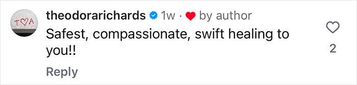 Comment by theodorarichards wishing a swift healing after plastic surgery related to Susan Sarandon's daughter. Comment by theodorarichards wishing a swift healing after plastic surgery related to Susan Sarandon's daughter.