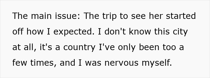 Text reading about a guy's trip to visit his long-distance girlfriend in an unfamiliar country, feeling nervous. Text reading about a guy's trip to visit his long-distance girlfriend in an unfamiliar country, feeling nervous.
