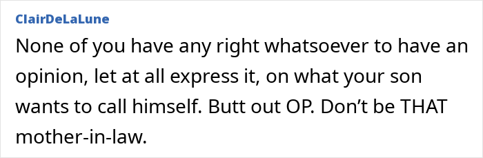 Comment criticizing a mom upset about her son’s hyphenated last name choice after marriage. Comment criticizing a mom upset about her son’s hyphenated last name choice after marriage.