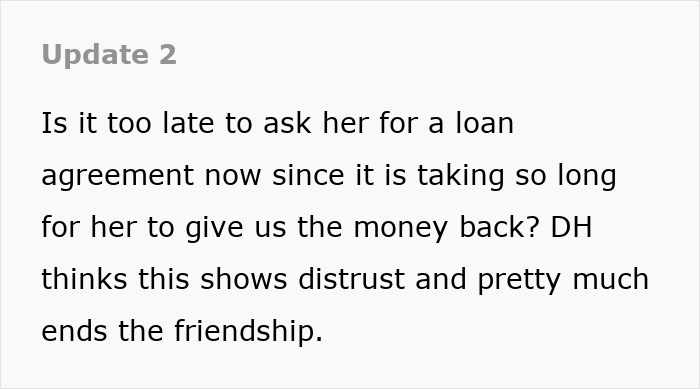Update discussing potential loan agreement and friendship concerns over a £40k borrowing situation. Update discussing potential loan agreement and friendship concerns over a £40k borrowing situation.
