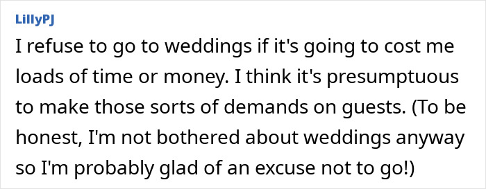 Comment from Netizen PJ sharing their opinion on weddings, expressing frustration over time and money demands affecting joy. Comment from Netizen PJ sharing their opinion on weddings, expressing frustration over time and money demands affecting joy.