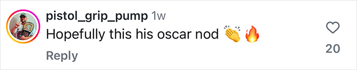 Comment on Instagram saying "Hopefully this his oscar nod" with clapping and fire emojis, related to Dwayne Johnson. Comment on Instagram saying "Hopefully this his oscar nod" with clapping and fire emojis, related to Dwayne Johnson.