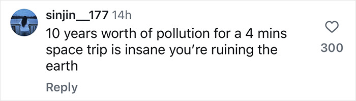 User comment criticizing pollution from space flight; Katy Perry fans express outrage over limited edition doll. User comment criticizing pollution from space flight; Katy Perry fans express outrage over limited edition doll.