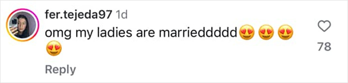 Instagram comment expressing excitement about lovebirds Kristen Stewart and Dylan Meyer's marriage, filled with heart emojis. Instagram comment expressing excitement about lovebirds Kristen Stewart and Dylan Meyer's marriage, filled with heart emojis.